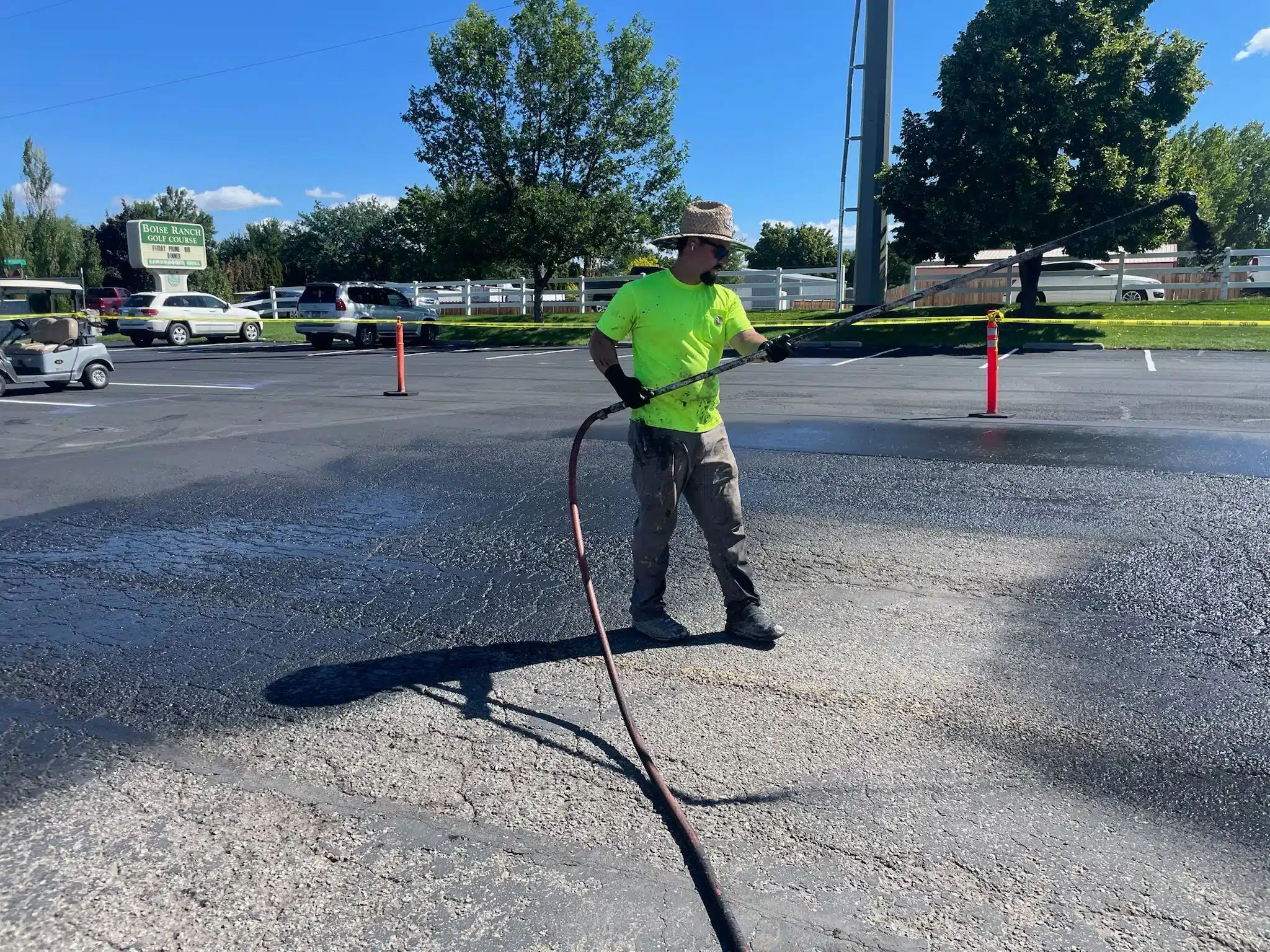 Sealcoating a golf course path in Treasure Valley
