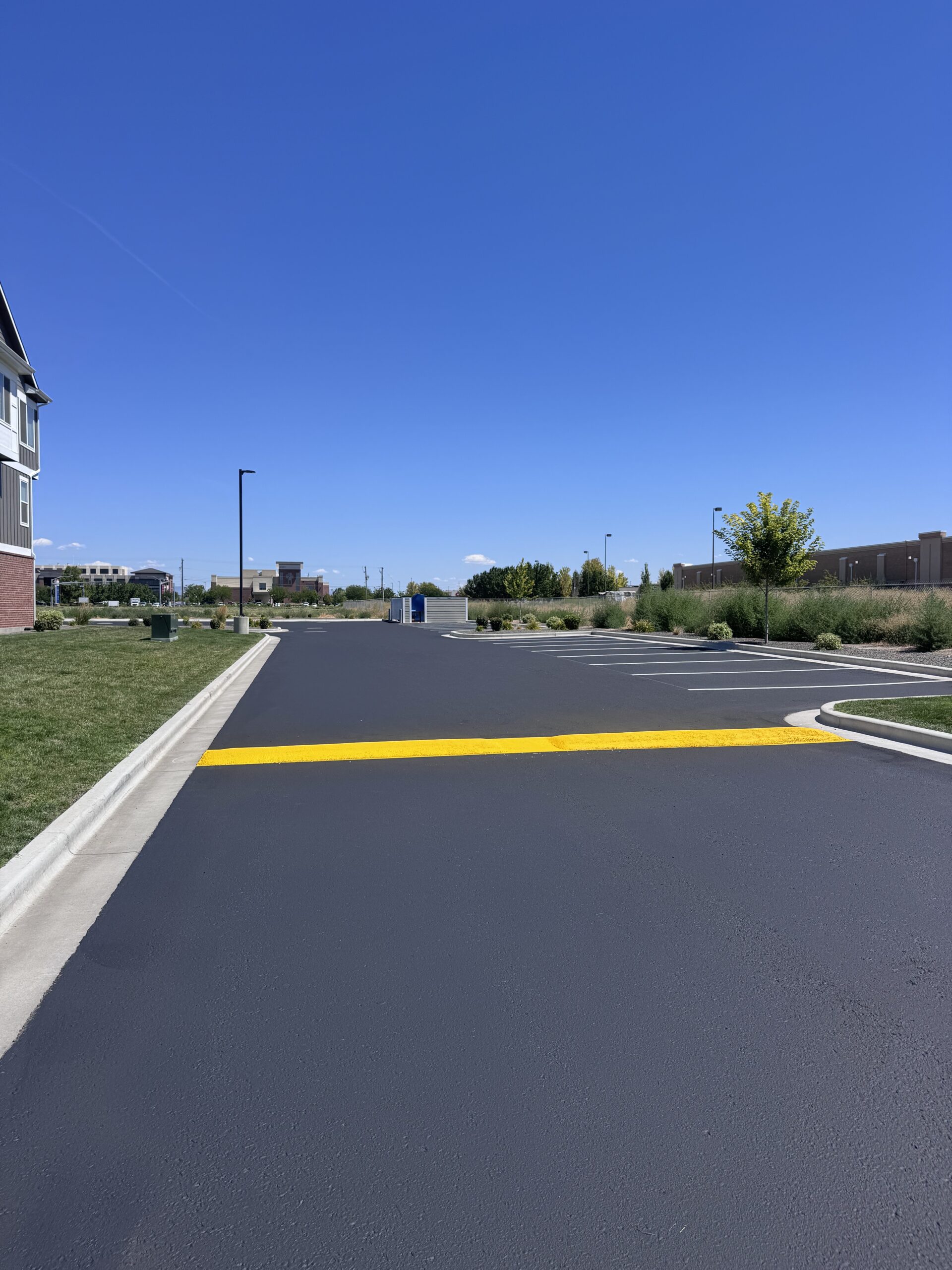 Wide angle view of completed parking lot section
